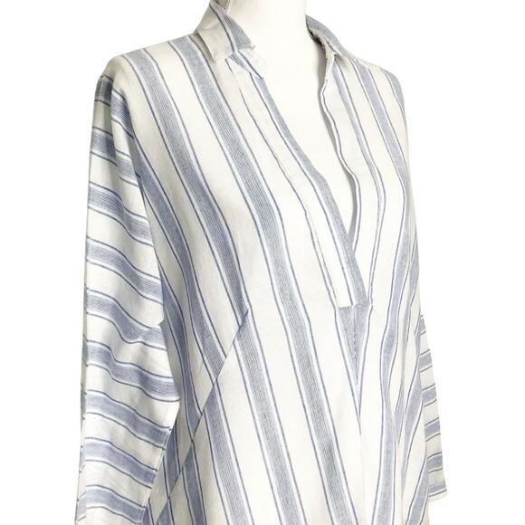 Lumiere Blue White Striped Tunic Top Long Sleeve Split Collar Large NWT - Picture 2 of 7